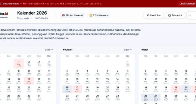 Kalender Indonesia 2026 Qalender.id lengkap libur dan weton